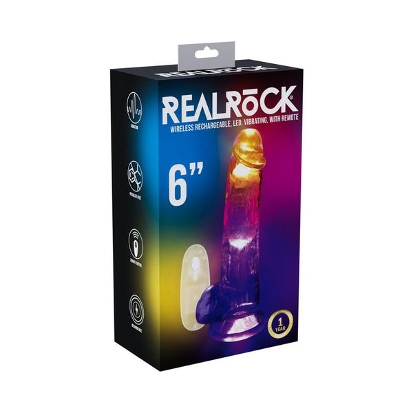RealRock Wireless Rechargeable Remote Control Vibrating 6 in. Dildo with Balls Clear - Royal Sins