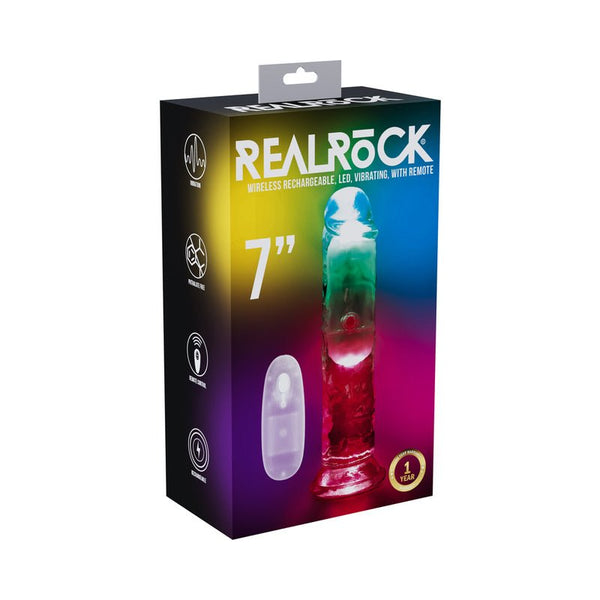 RealRock Wireless Rechargeable Remote Control Vibrating 7 in. Dildo Clear - Royal Sins