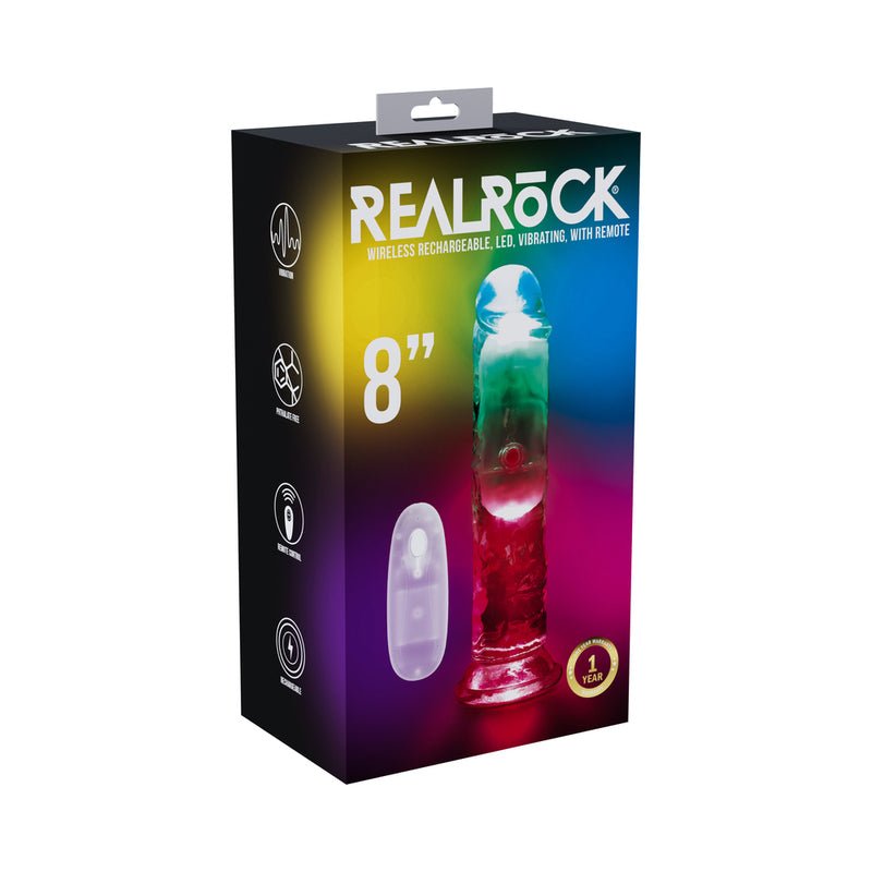 RealRock Wireless Rechargeable Remote Control Vibrating 8 in. Dildo Clear - Royal Sins