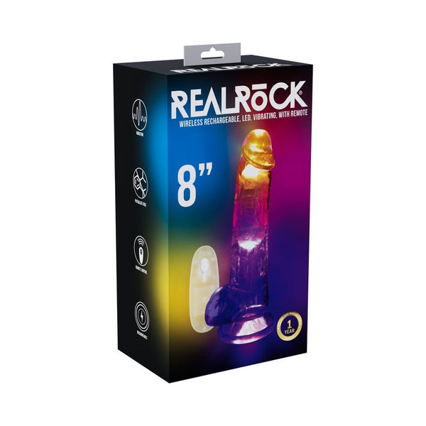 RealRock Wireless Rechargeable Remote Control Vibrating 8 in. Dildo with Balls Clear - Royal Sins