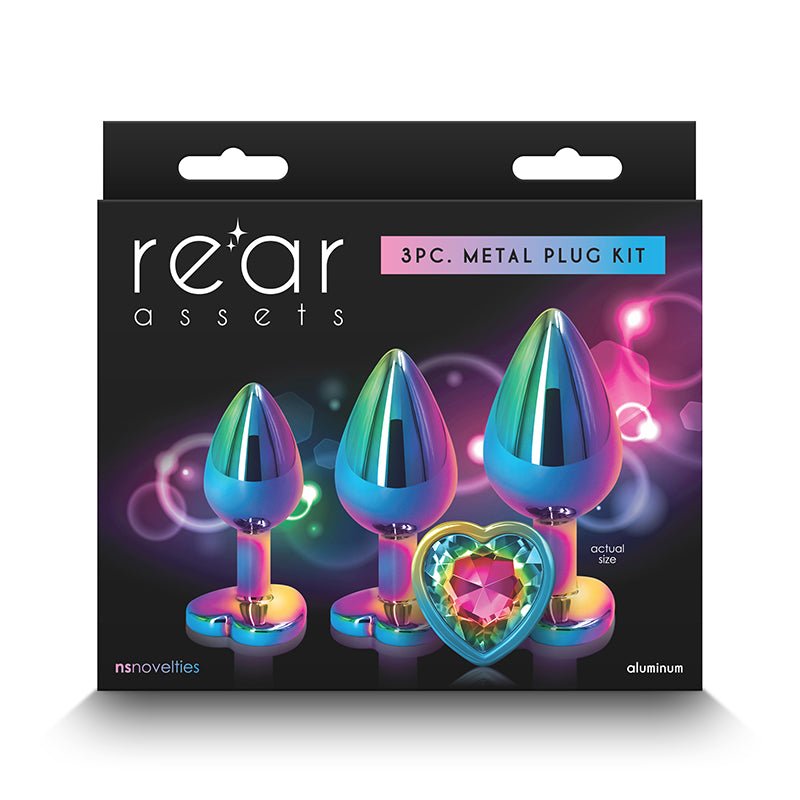 Rear Assets 3 - Piece Metal Plug Kit Multicolor/Rainbow Heart - Royal Sins