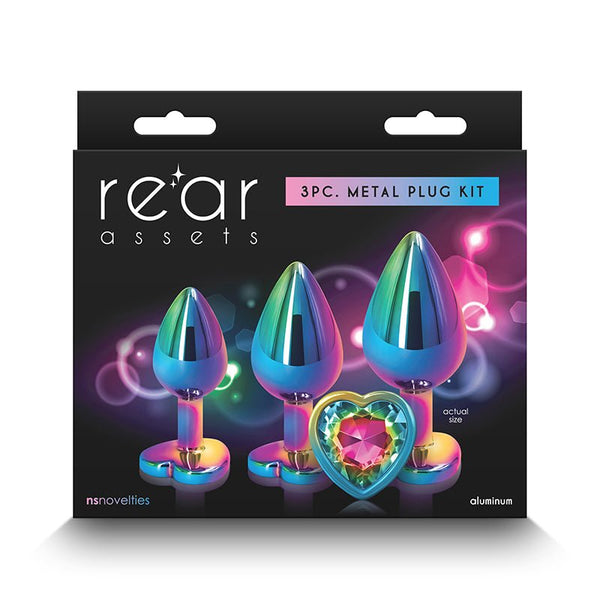 Rear Assets 3 - Piece Metal Plug Kit Multicolor/Rainbow Heart - Royal Sins