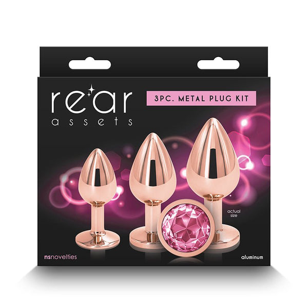 Rear Assets 3 - Piece Metal Plug Kit Rose Gold/Pink - Royal Sins