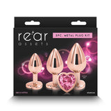 Rear Assets 3 - Piece Metal Plug Kit Rose Gold/Pink Heart - Royal Sins