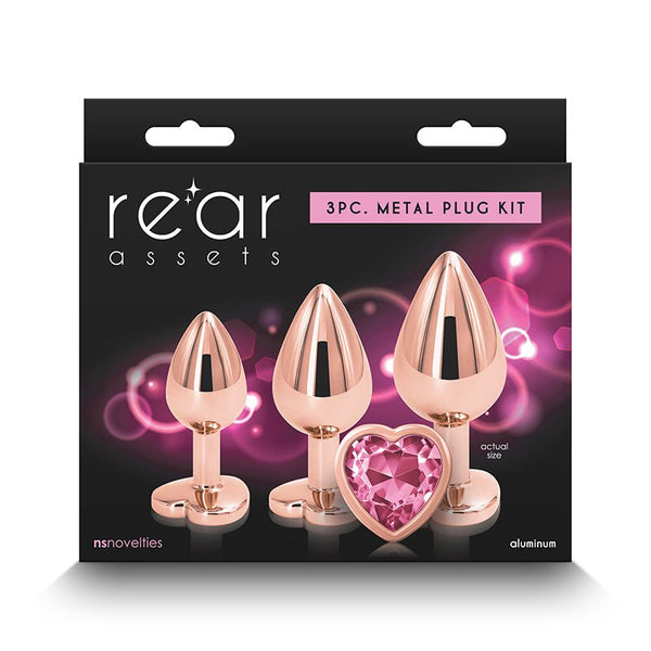 Rear Assets 3 - Piece Metal Plug Kit Rose Gold/Pink Heart - Royal Sins