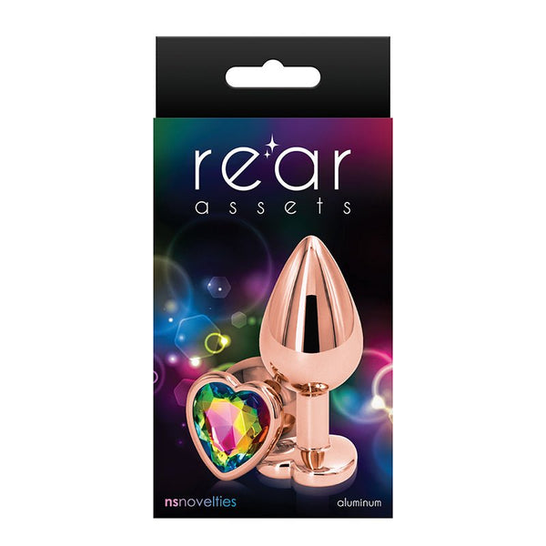 Rear Assets Rose Gold Heart Plug Medium Rainbow - Royal Sins