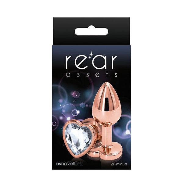 Rear Assets Rose Gold Heart Plug Small Clear - Royal Sins