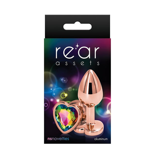 Rear Assets Rose Gold Heart Plug Small Rainbow - Royal Sins