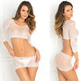 Rene Rofe 2 - piece Quarter Crochet Net Bodystocking White O/S - Royal Sins