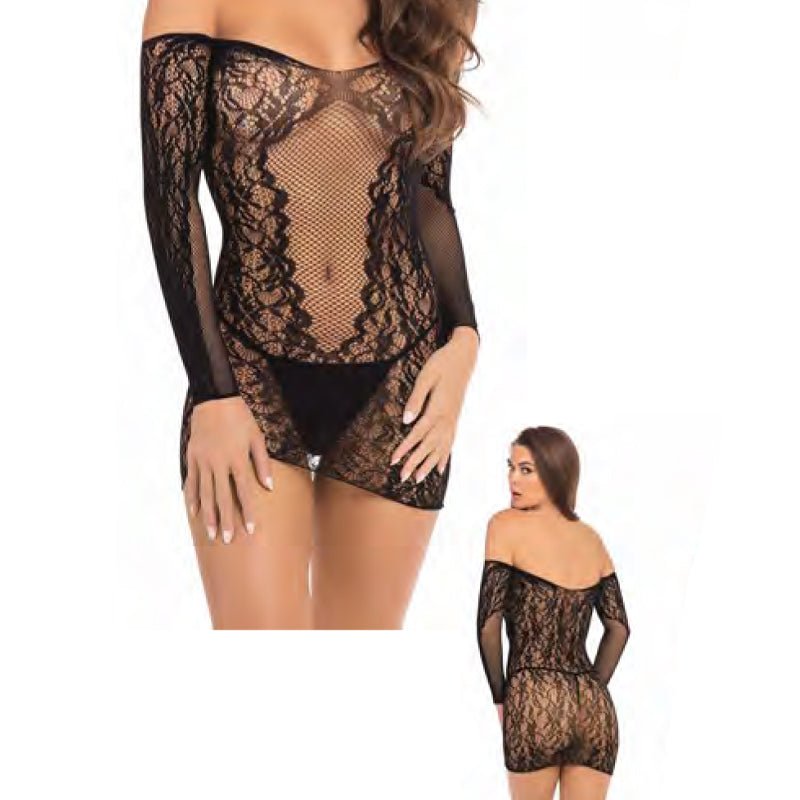 Rene Rofe Demure Long Sleeve Mini Dress Black M/L - Royal Sins