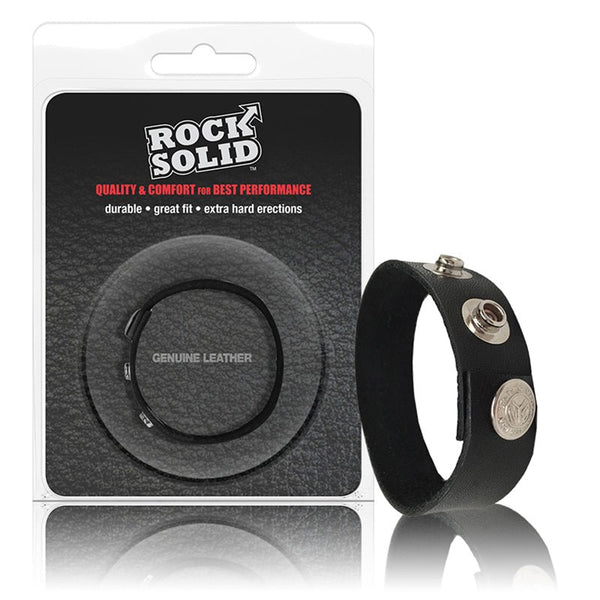 Rock Solid Adjustable Leather 3 Snap Cock Ring (Black) - Royal Sins