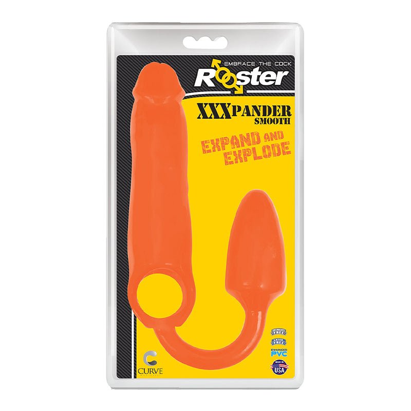 Rooster XXXPANDER Smooth Penis Extender Sheath with Cockring & Anal Plug Orange - Royal Sins