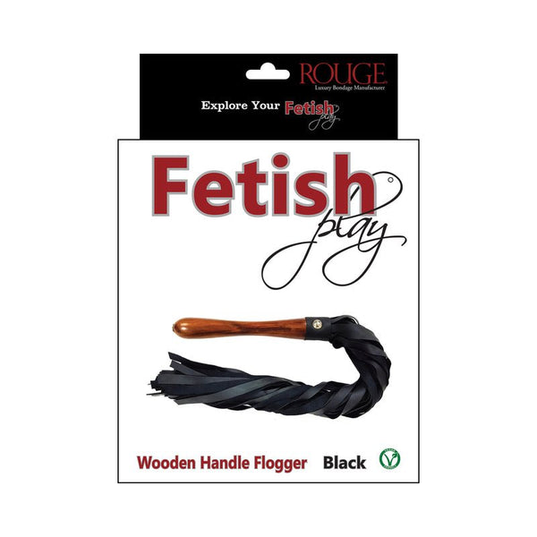 Rouge Fetish Play Vegan Wooden Handle Flogger Black - Royal Sins