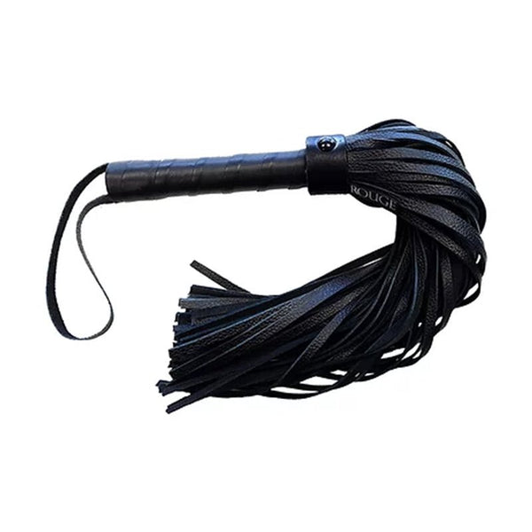 Rouge Long Leather Flogger Black with Black Accessories - Royal Sins