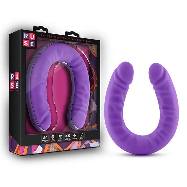 Ruse Realistic 18 in. Silicone Slim Double Dong Dual Ended Dildo Purple - Royal Sins
