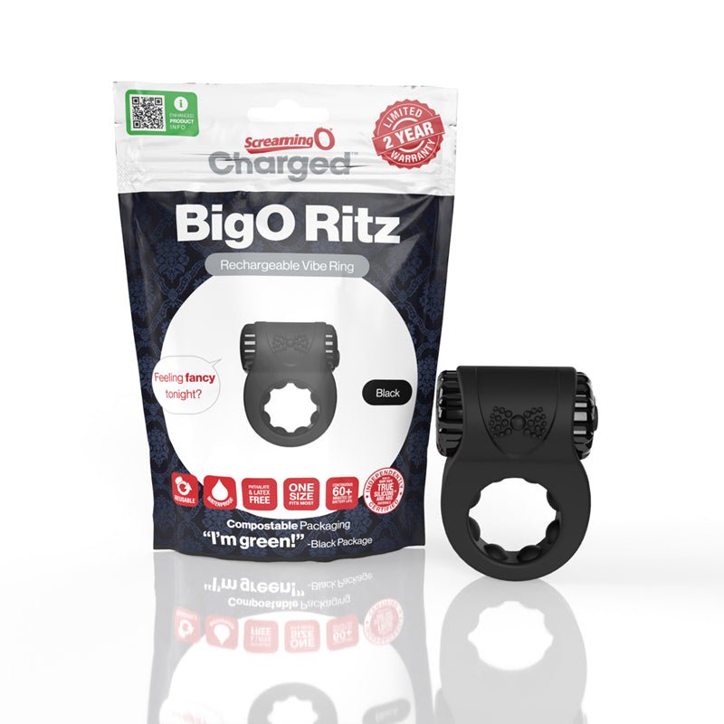 Screaming O Charged Big O Ritz Rechargeable Vibrating Silicone Cockring Black - Royal Sins