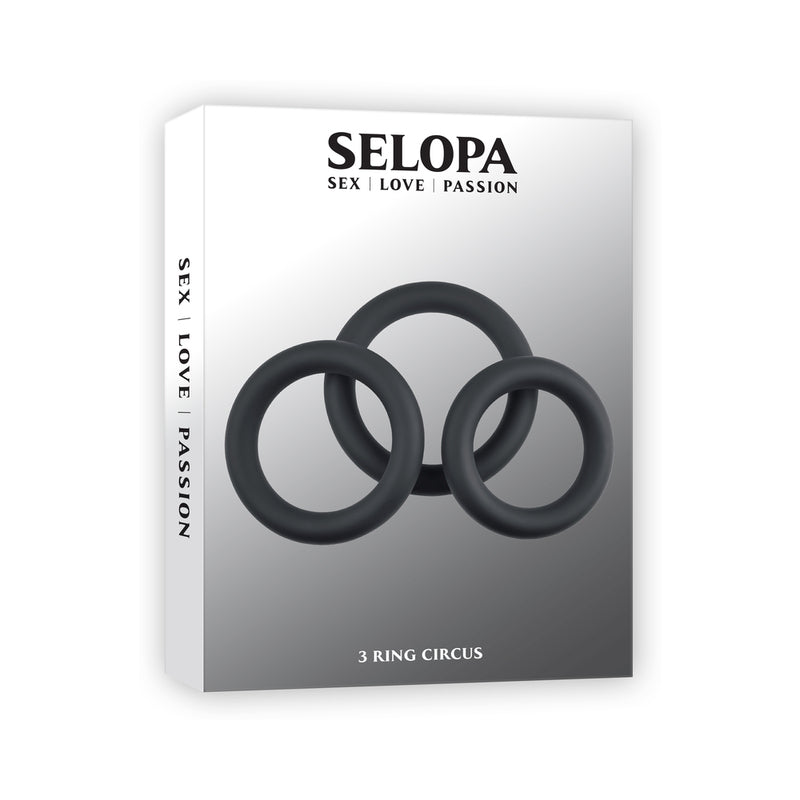 Selopa 3 Ring Circus Cock Ring Set Silicone Black - Royal Sins