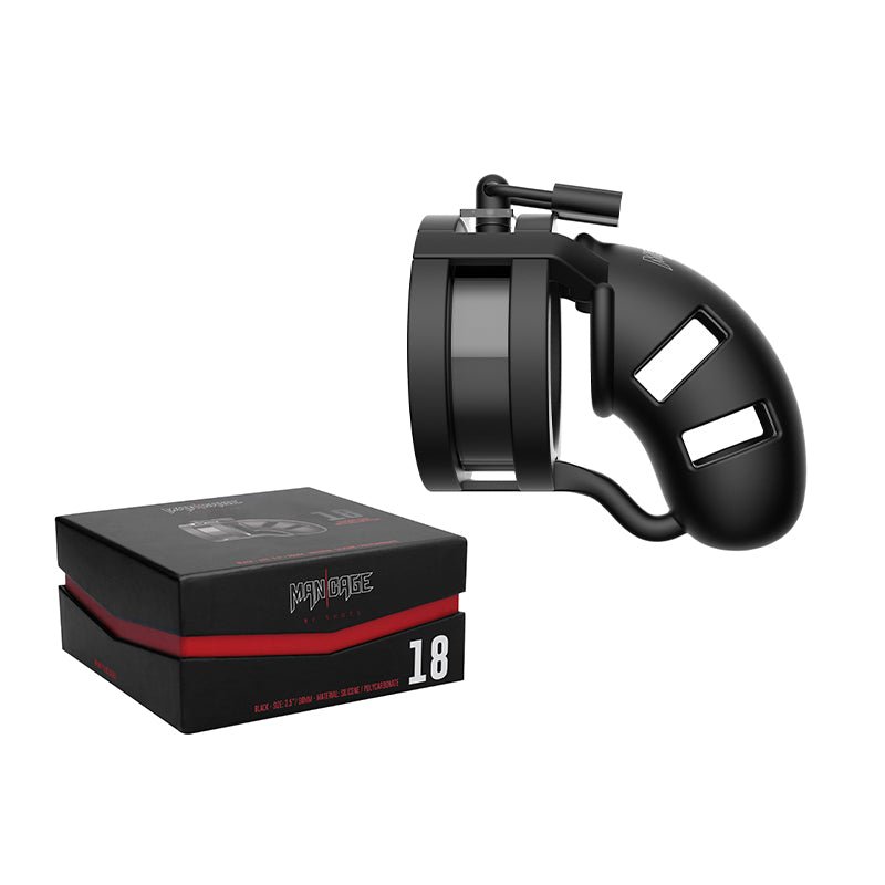 Shots ManCage Model 18 Adjustable 3.5 in. Silicone Ballsplitter Cock Cage Black - Royal Sins