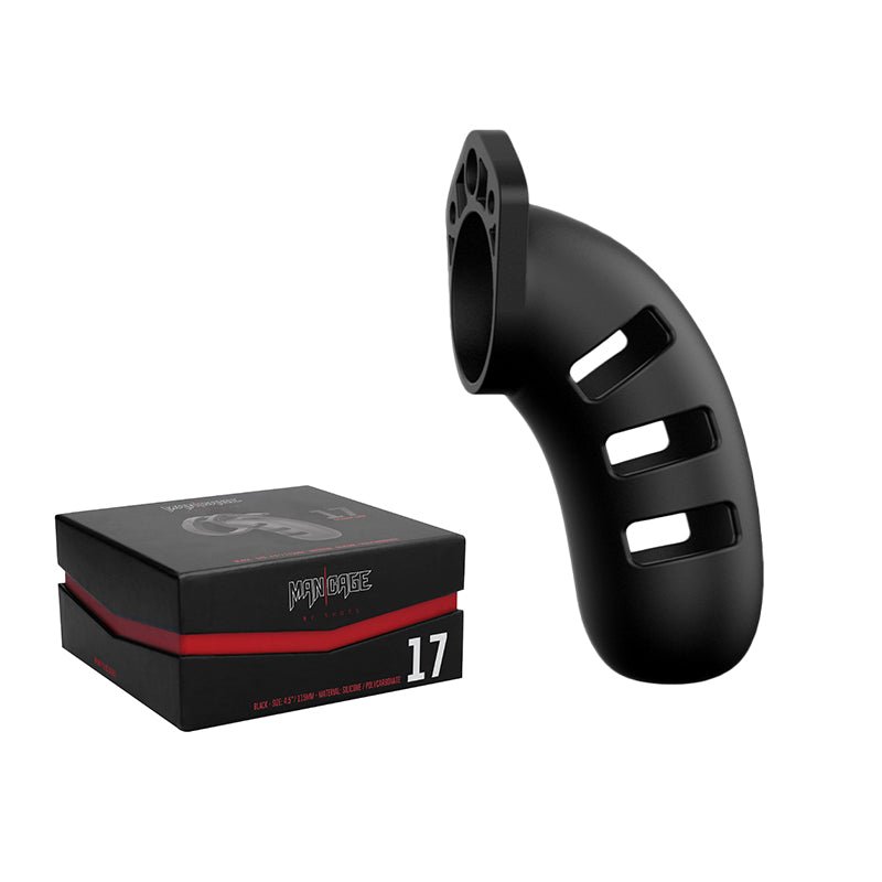 Shots ManCage Model 21 Adjustable 4.5 in. Silicone Chastity Cock Cage Black - Royal Sins
