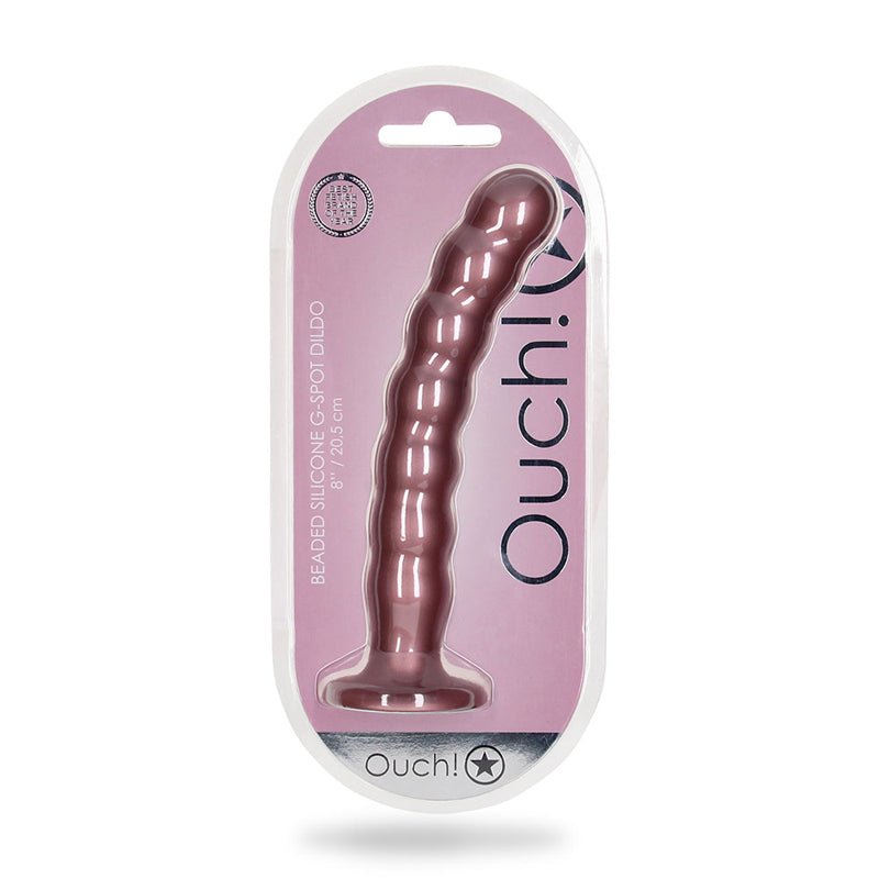 Shots Ouch! Beaded Silicone 8 in. G - Spot Dildo Rose Gold - Royal Sins