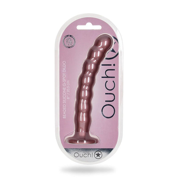 Shots Ouch! Beaded Silicone 8 in. G - Spot Dildo Rose Gold - Royal Sins