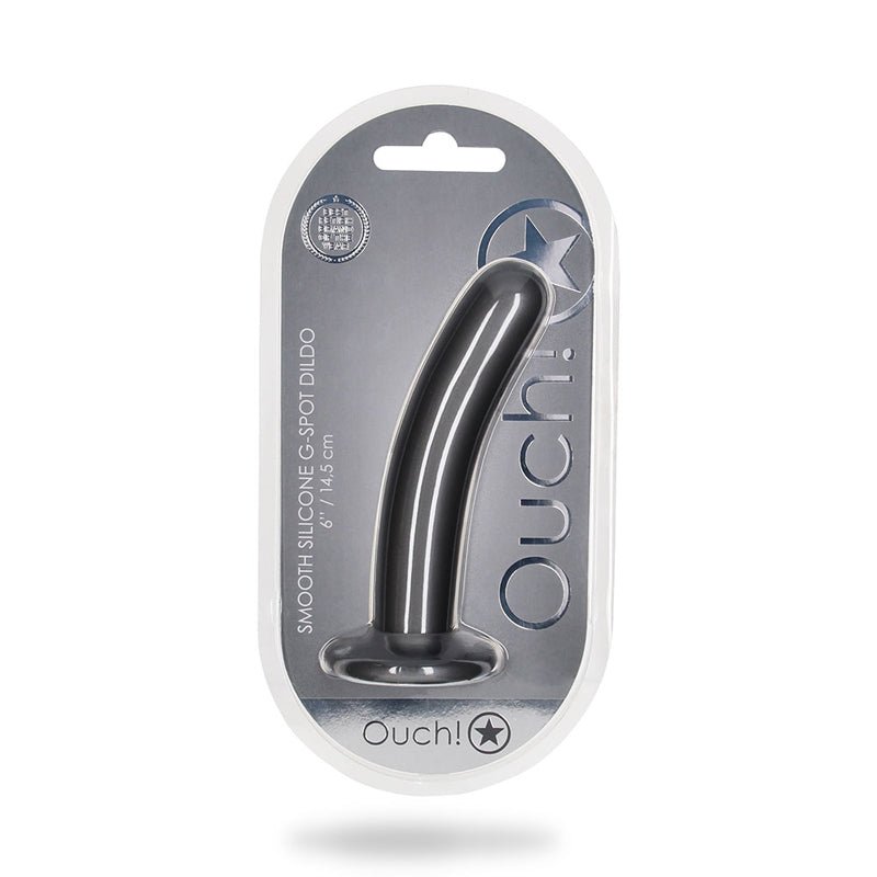 Shots Ouch! Smooth Silicone 6 in. G - Spot Dildo Gunmetal - Royal Sins