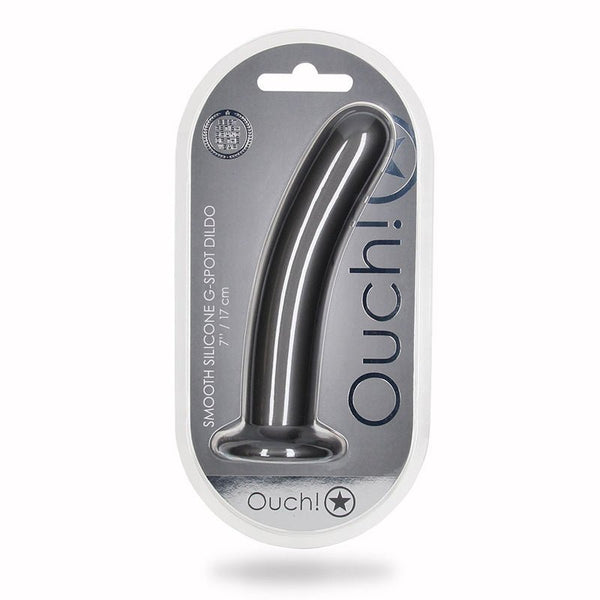 Shots Ouch! Smooth Silicone 7 in. G - Spot Dildo Gunmetal - Royal Sins