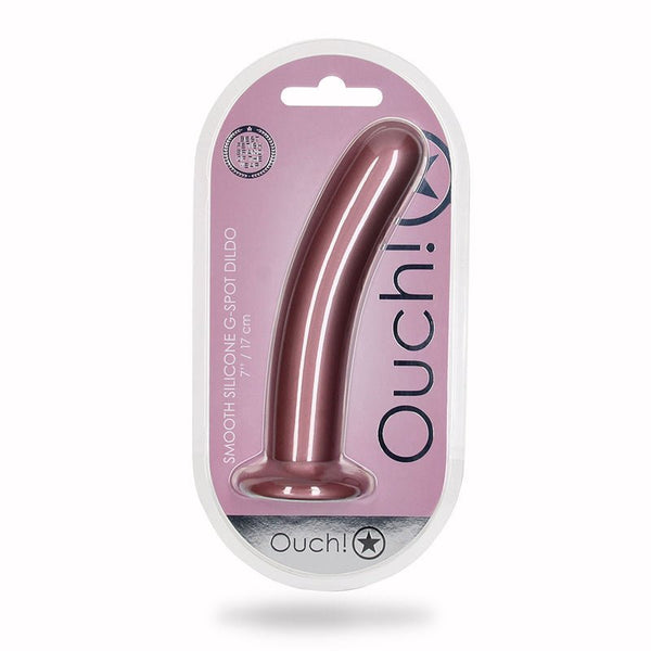 Shots Ouch! Smooth Silicone 7 in. G - Spot Dildo Rose Gold - Royal Sins