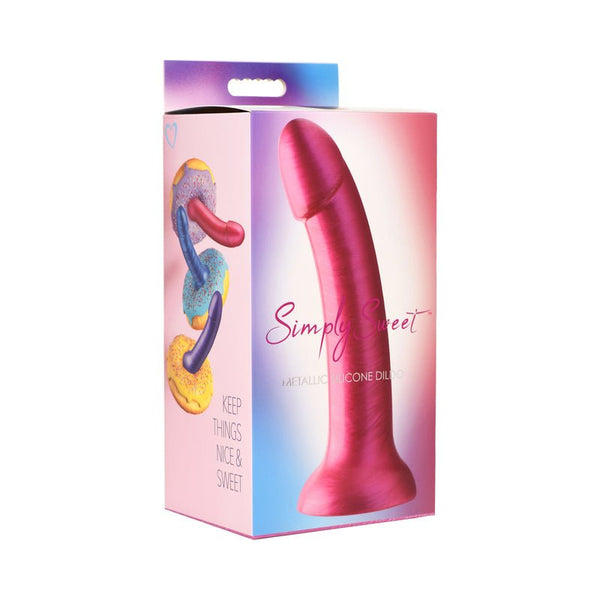 Simply Sweet 7 in. Metallic Silicone Dildo Pink - Royal Sins