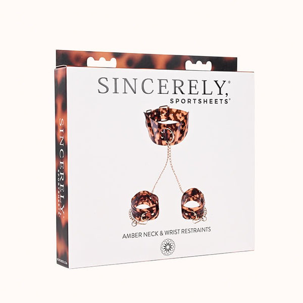 Sincerely, Sportsheets Amber Adjustable Neck & Wrist Restraints Tortoiseshell - Royal Sins
