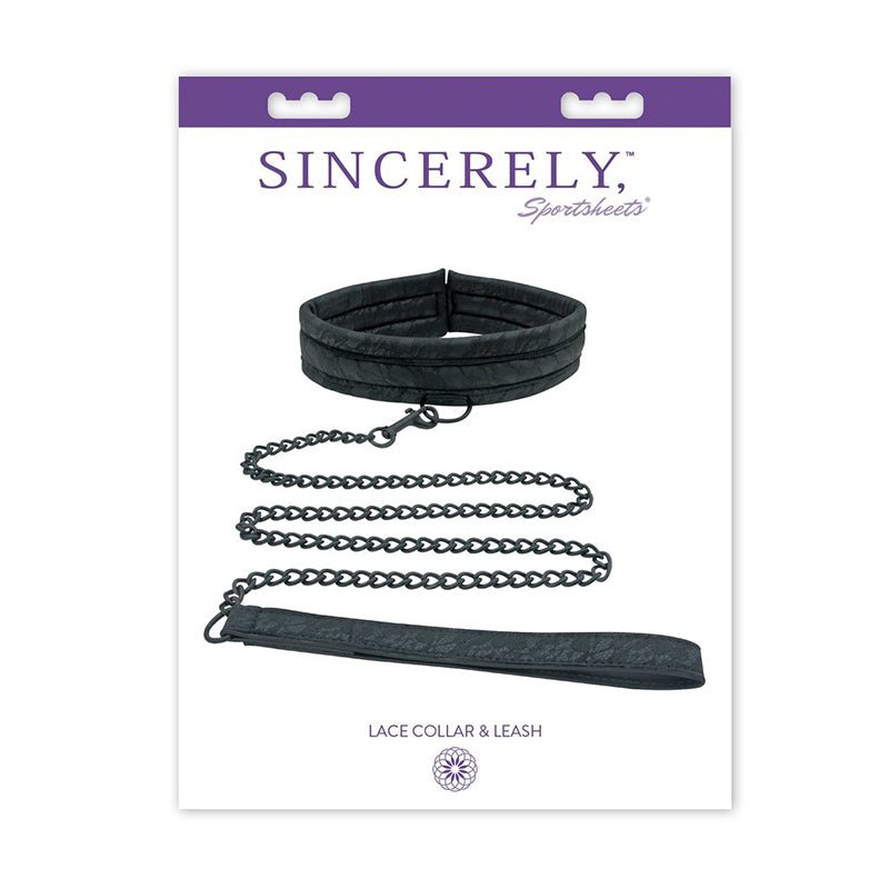 Sincerely, Sportsheets Lace Adjustable Collar & Leash Black - Royal Sins