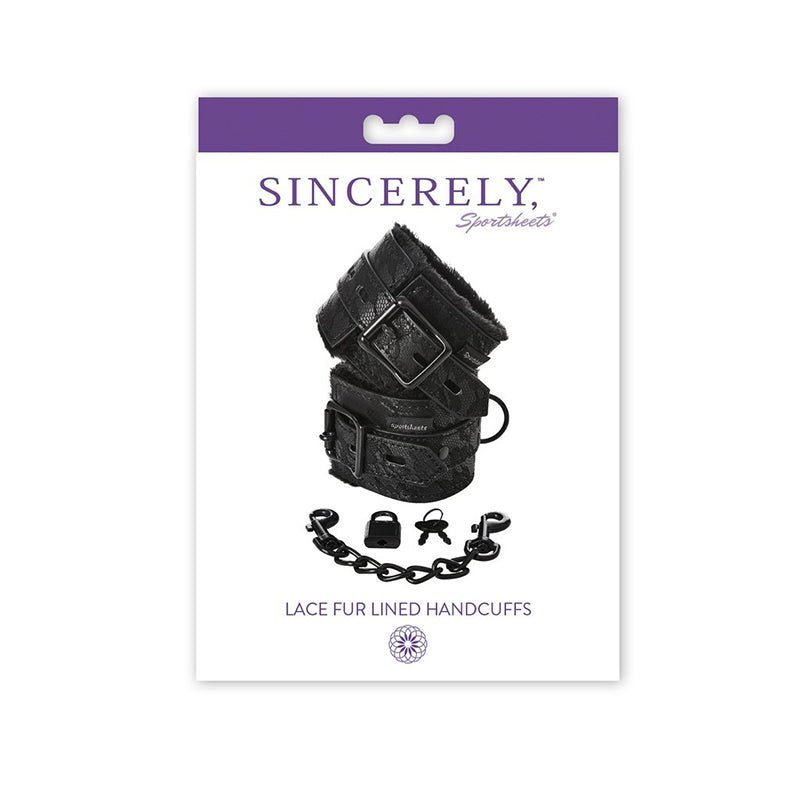 Sincerely, Sportsheets Lace Adjustable Fur - Lined Handcuffs Black - Royal Sins