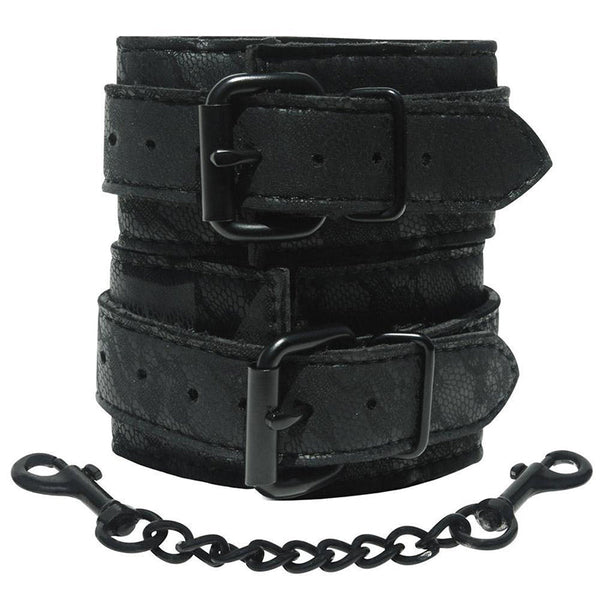 Sincerely, Sportsheets Lace Adjustable Wrist Cuffs with Removable Chain Black - Royal Sins
