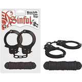 Sinful Metal Cuffs With Keys & 118in. Love Rope (Black) - Royal Sins