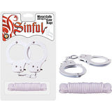 Sinful Metal Cuffs With Keys & 118in. Love Rope (White) - Royal Sins