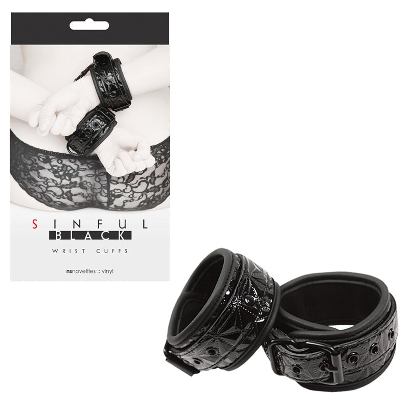 Sinful Vinyl Wrist Cuffs Black - Royal Sins