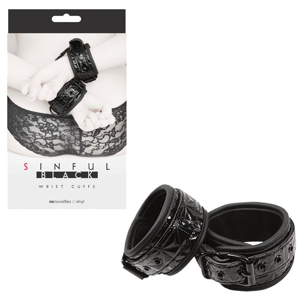Sinful Vinyl Wrist Cuffs Black - Royal Sins
