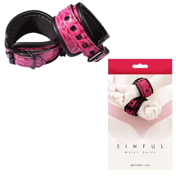 Sinful Vinyl Wrist Cuffs Pink - Royal Sins