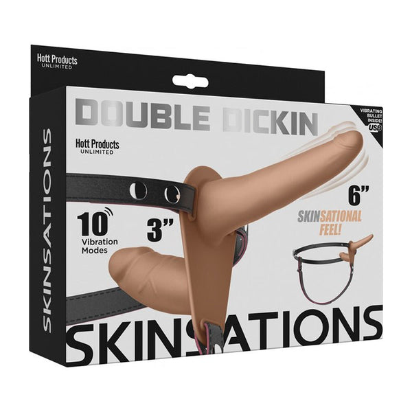 Skinsations Double Dickin Vibrating Dual - Sided Strap - On With Harness Vanilla - Royal Sins