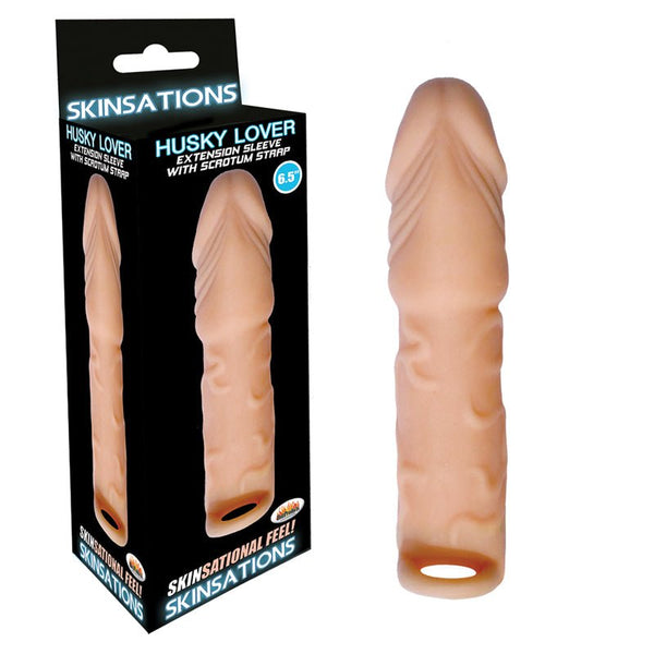 Skinsations Husky Lover Extension Sleeve With Scrotum Strap 6.5in - Royal Sins