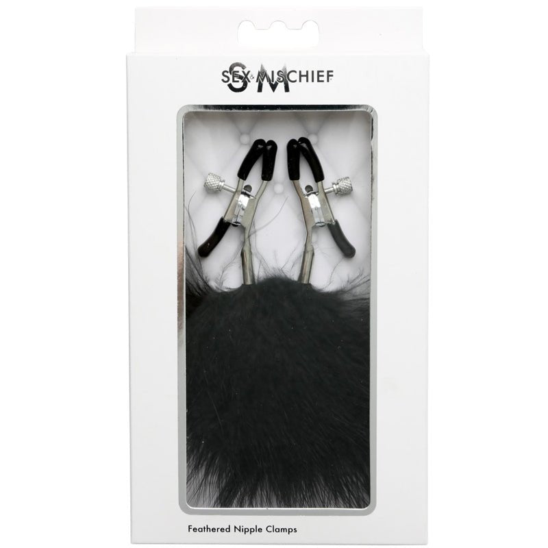 Sportsheets Sex & Mischief Adjustable Feathered Nipple Clamps Black - Royal Sins