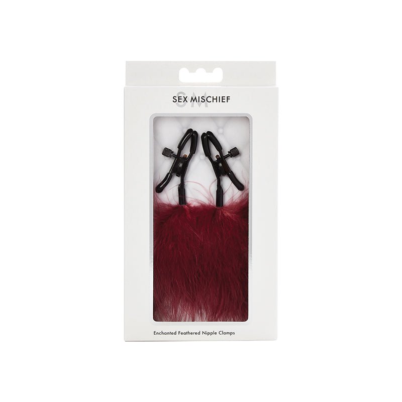 Sportsheets Sex & Mischief Enchanted Feather Nipple Clamps Burgundy - Royal Sins