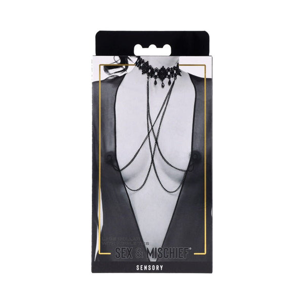 Sportsheets Sex & Mischief Lace Collar with Nipple Ties - Royal Sins