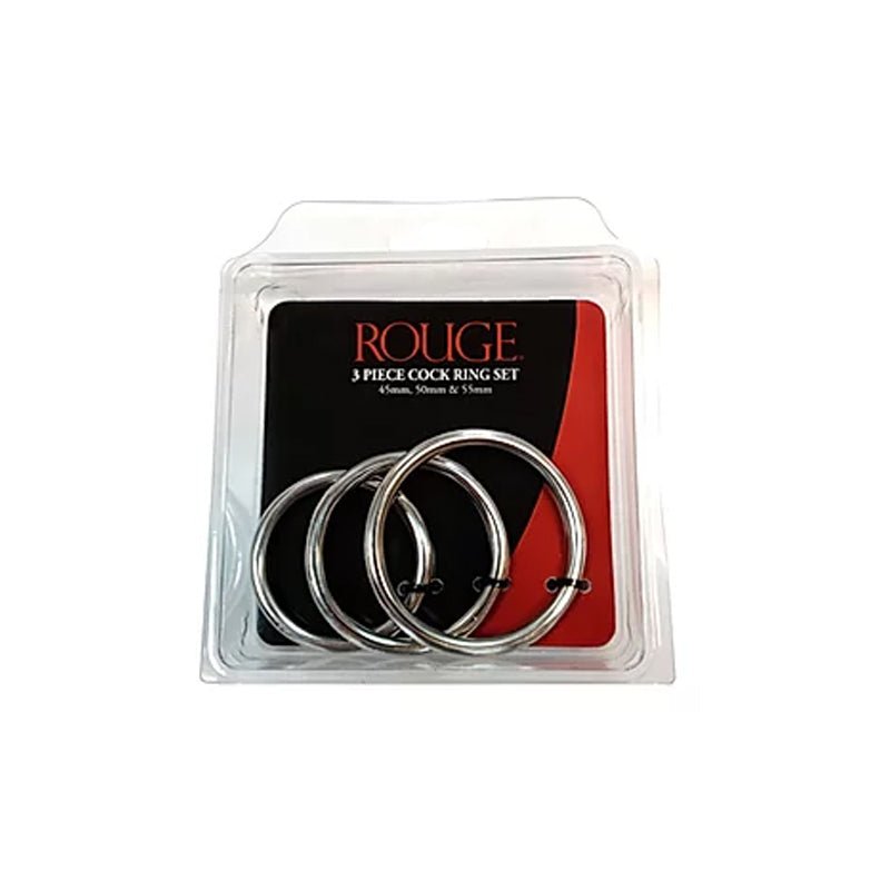 Stainless Steel Stainless Steel 3 Piece Cock Ring Set (55mm/50mm/45mm) - in Clamshell - Royal Sins