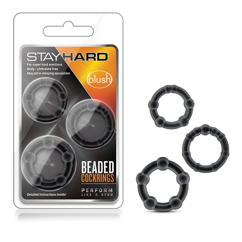 Stay Hard Beaded Cockrings 3 - Piece Set Black - Royal Sins