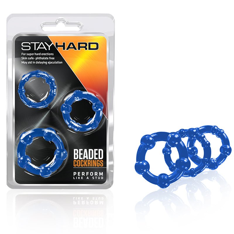 Stay Hard Beaded Cockrings 3 - Piece Set Blue - Royal Sins