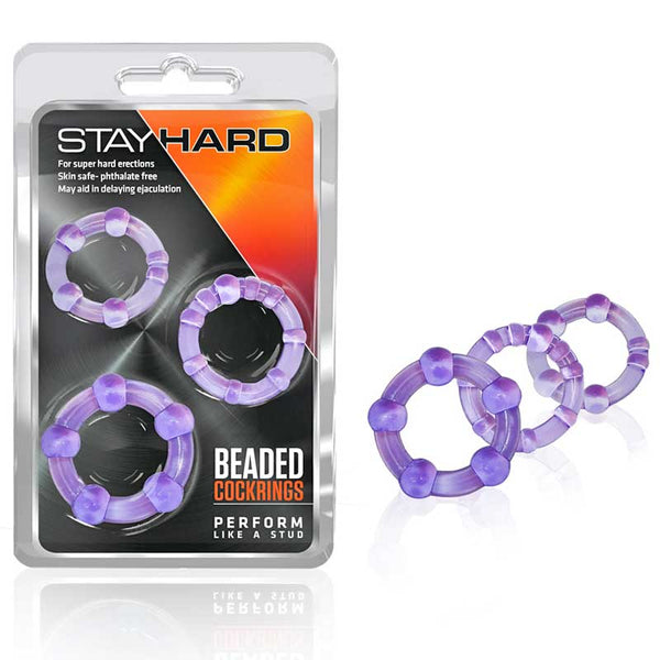 Stay Hard Beaded Cockrings 3 - Piece Set Purple - Royal Sins