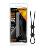 Stay Hard Silicone Double Loop Lasso/Bolo Cockring Black - Royal Sins