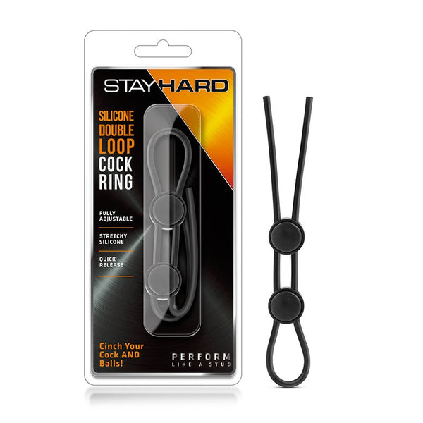 Stay Hard Silicone Double Loop Lasso/Bolo Cockring Black - Royal Sins