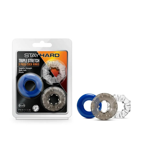 Stay Hard Triple Stretch Cockrings 3 - Pack Assorted Colors - Royal Sins